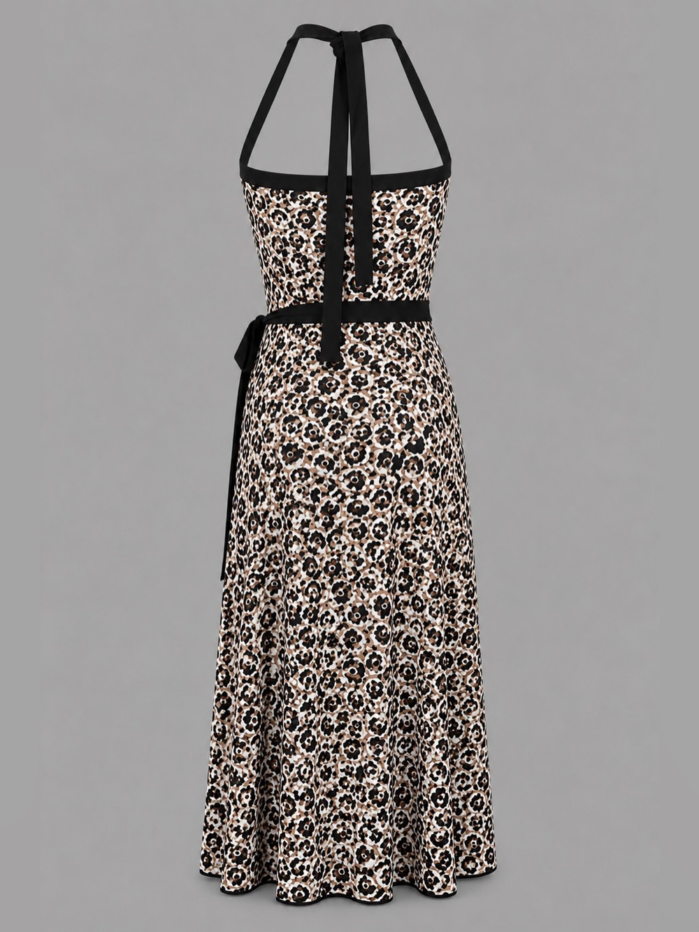 Diane Von Furstenberg Halter Midi Dress Black White Tan Floral Tie Waist S - Picture 4 of 7